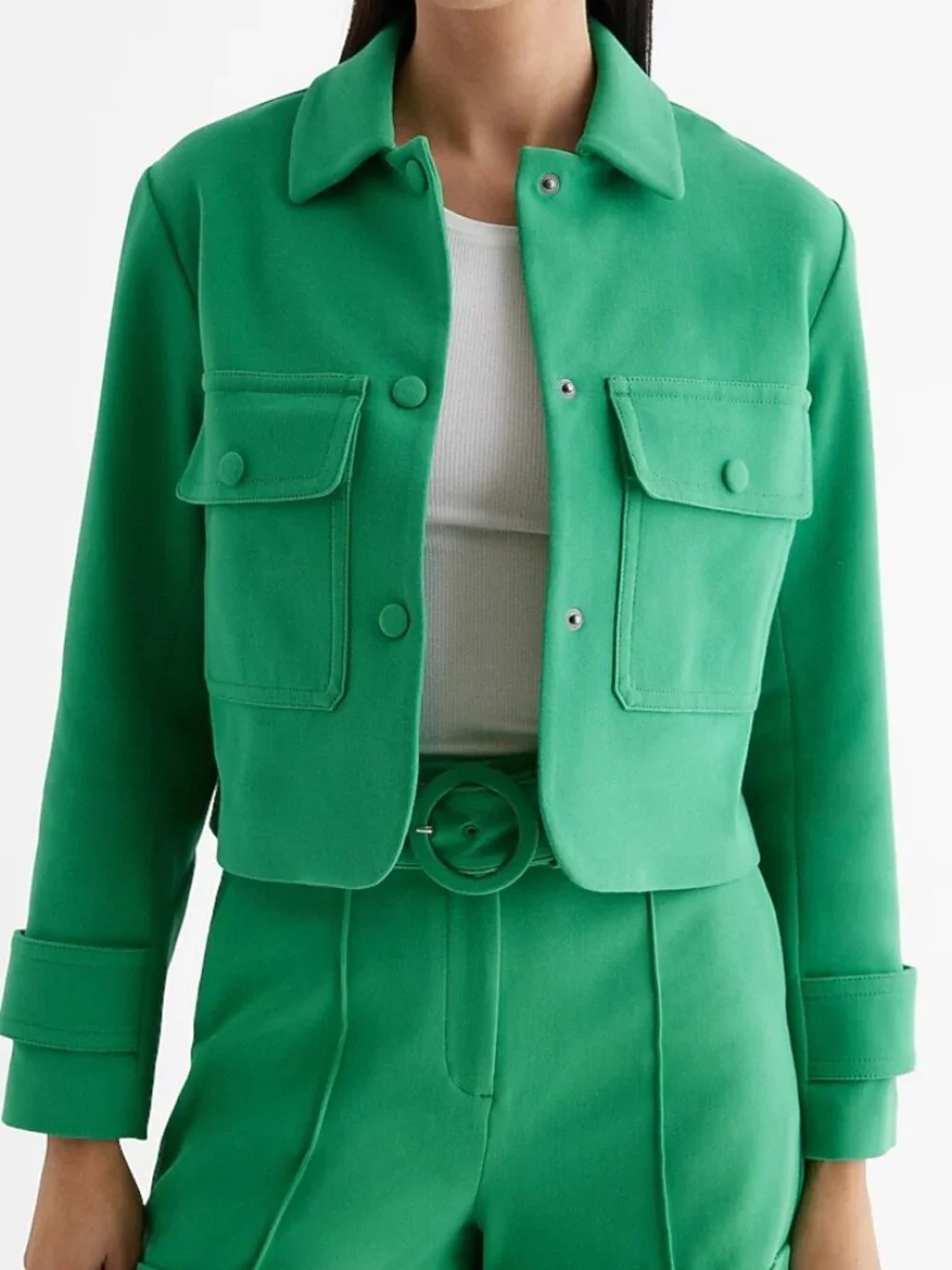 NWT Express Vibrant Green Cropped Utility Jacket - L
